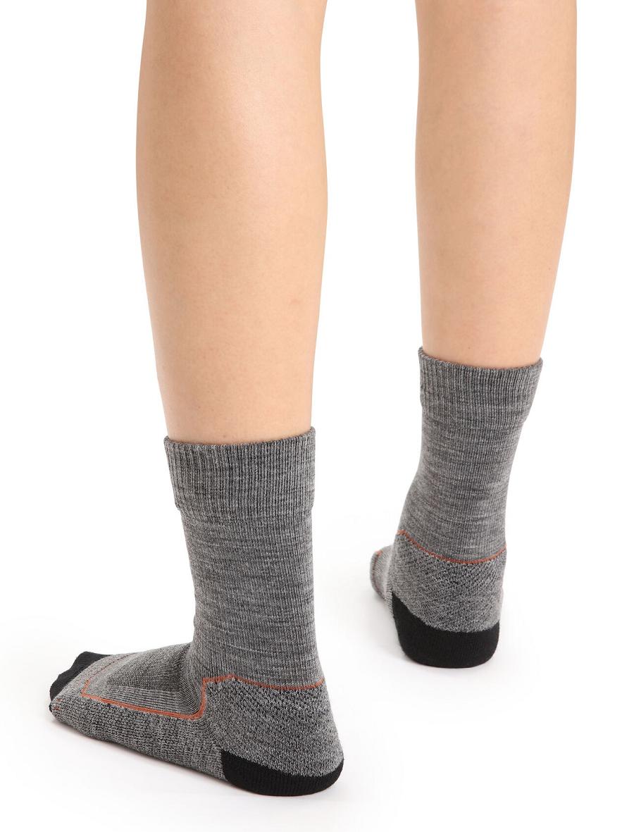 Gritstone Heather / Black Women's Icebreaker Merino Hike+ Light Crew Socks | USA 1426ZUTG